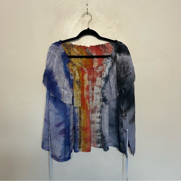 Raquel Allegra Tie Dye Silk Off The Shoulder Top Tie Waist Size Small - Picture 2 of 4